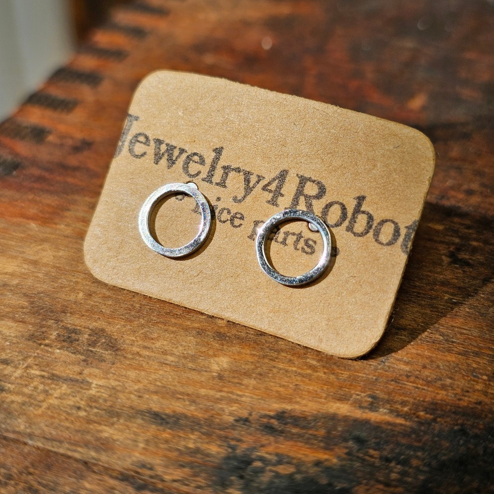 Silver Open Circle Stud Earrings Women OS Minimalist Stainless Steel Geometric